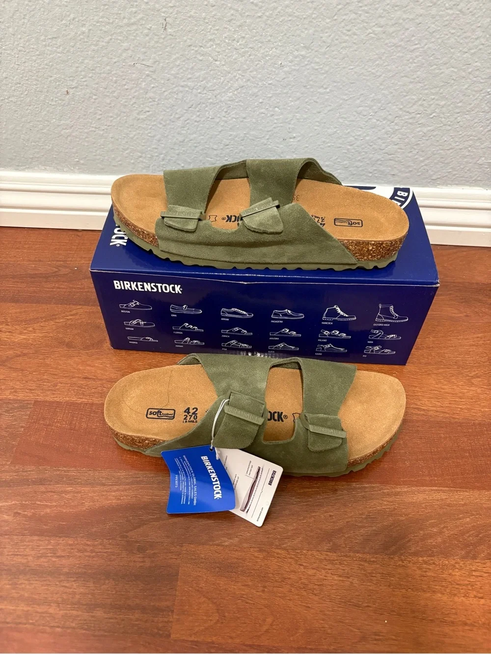 Olive / Nature Green Birkenstock Arizona Suede - Mens 9 / 42 EU